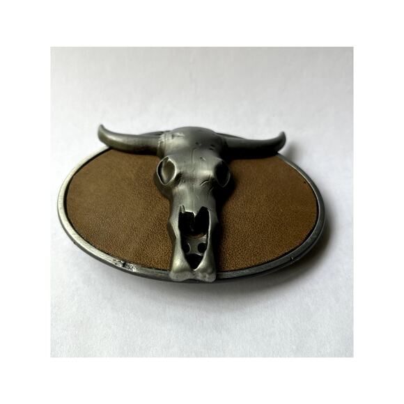 Leather Longhorn Skull Belt Buckle Western Style Unisex - Picture 3 of 8